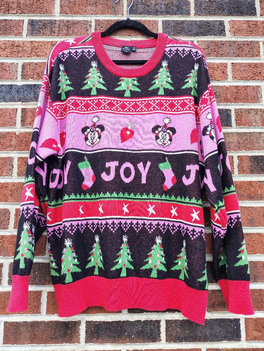 Disney Minnie Mouse Pink & Green 'JOY' Holiday Crewneck Sweater 1X